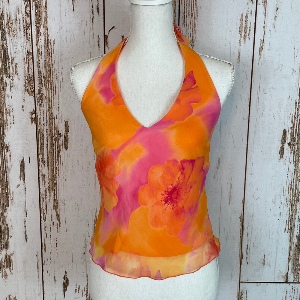 Vintage Y2K Orange Halter Top Size Medium